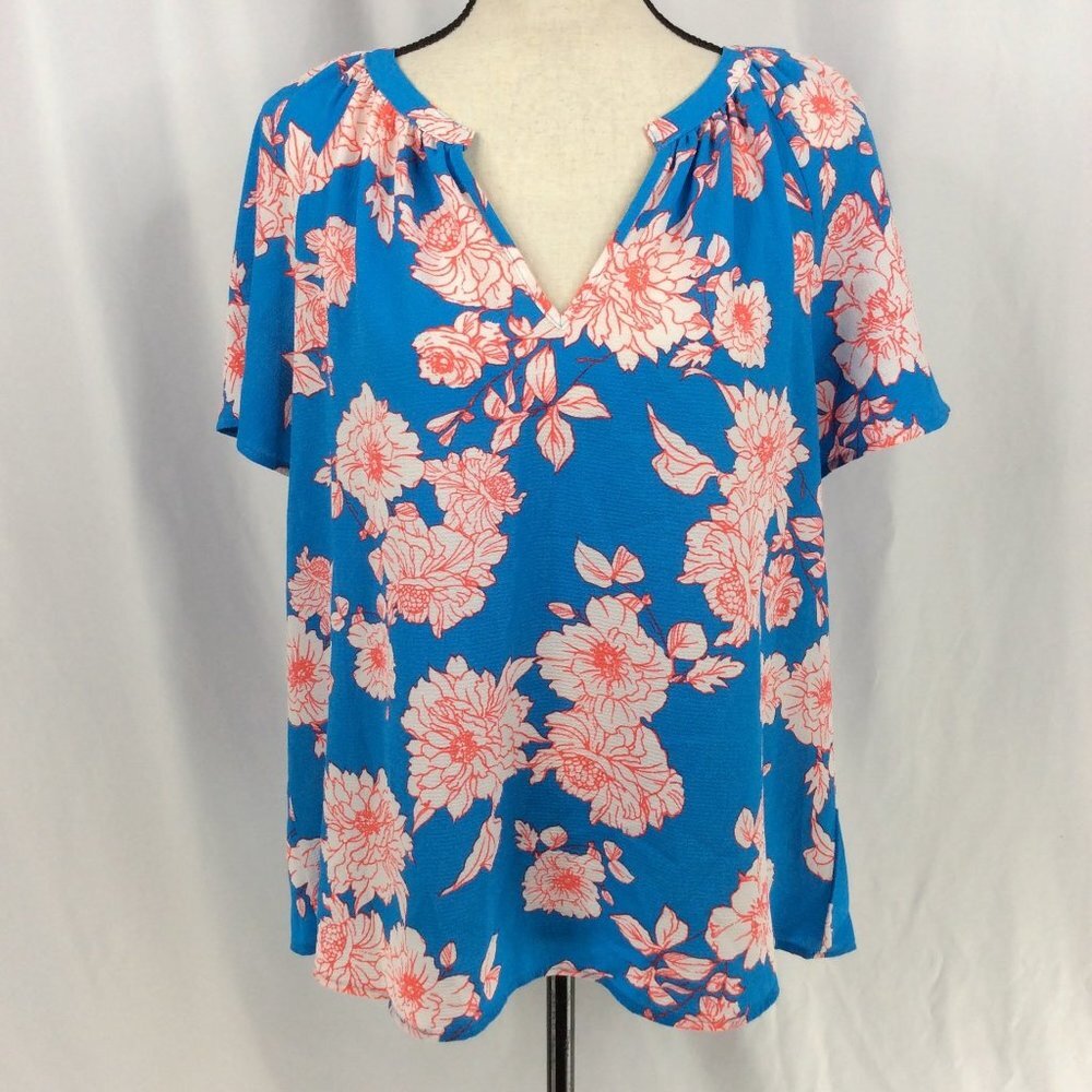 NWOT Studio B by Bobeau Top Womens Size XL Floral V-Neck Short Sleeve Flowy